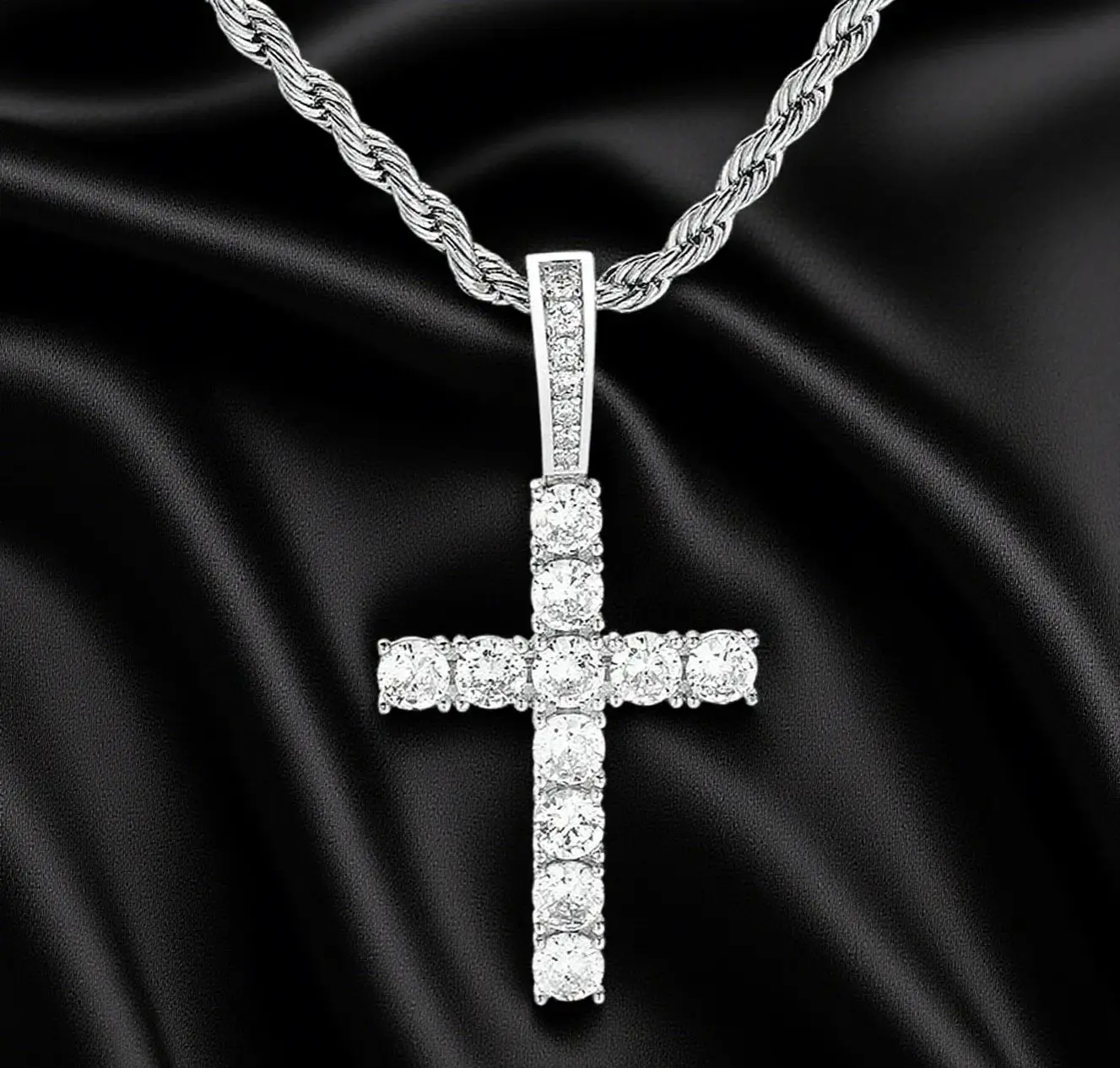 JH Hip Hop 925 Sterling Silver Moissanite Necklace Cross Pendant 4mm D Color Moissanite for Men and Women Exquisite Jewelry
