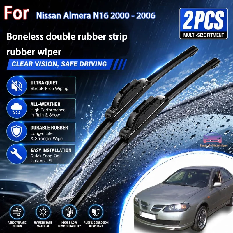 

Front Wiper Blades For Nissan Almera N16 2000 - 2006 Windshield Windscreen Window Car Rain Brushes 22"+16" Modification Parts