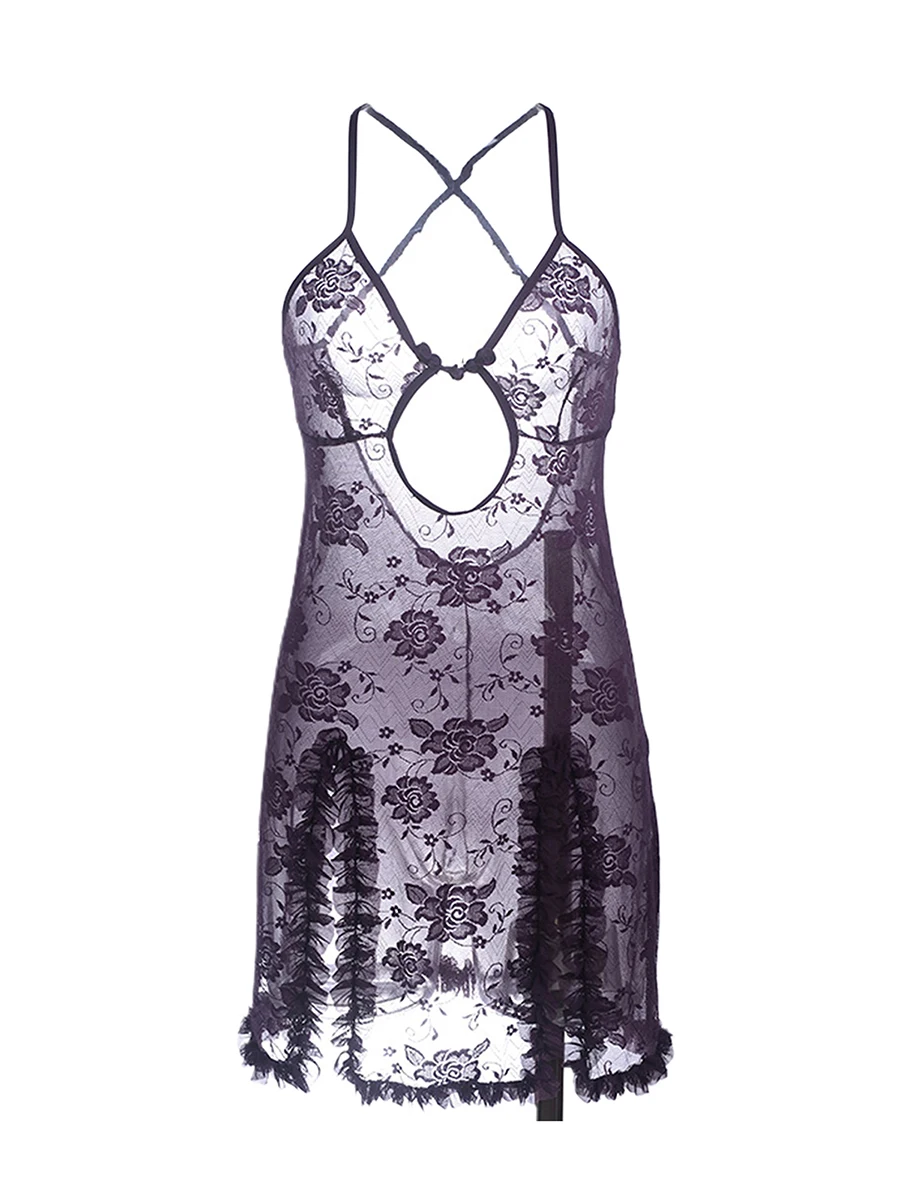 فستان لانجري نسائي في عيد الحب ، بدون أكمام ، بدون ظهر ، دانتيل شفاف ، فستان نوم زهري