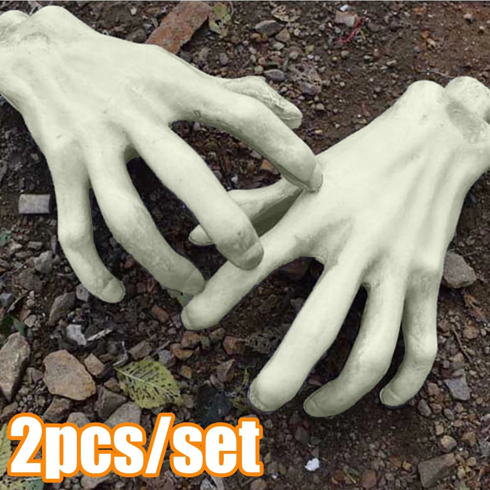 2 Pcs Halloween Decorations Realistic Life Size Skeleton Hands Plastic Fake Human Hands Bone Zombie Halloween Party Scary Prop
