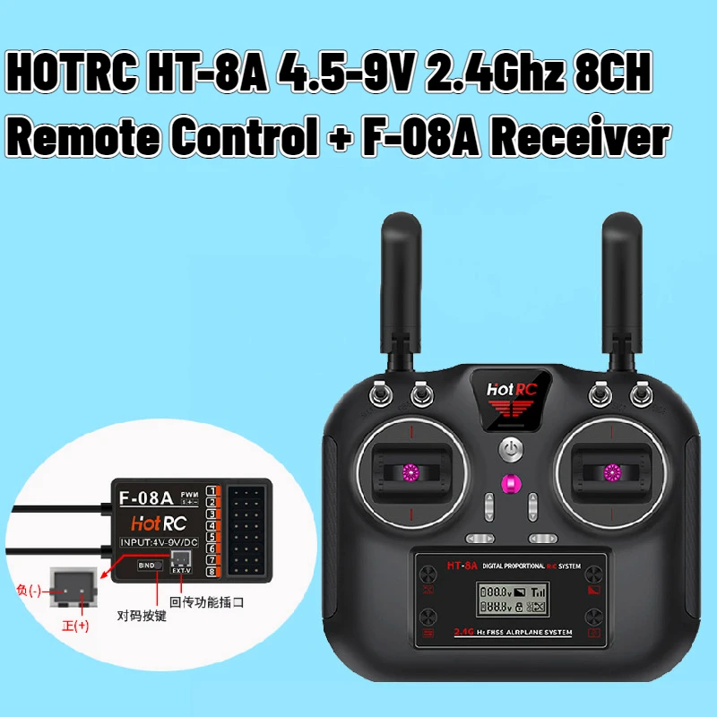 

HOTRC HT-8A 4.5-9V 2.4Ghz 8CH PWM FHSS Transmitter Remote Control F-08A Receiver For Robot RC Aircraft Car Ship Tank