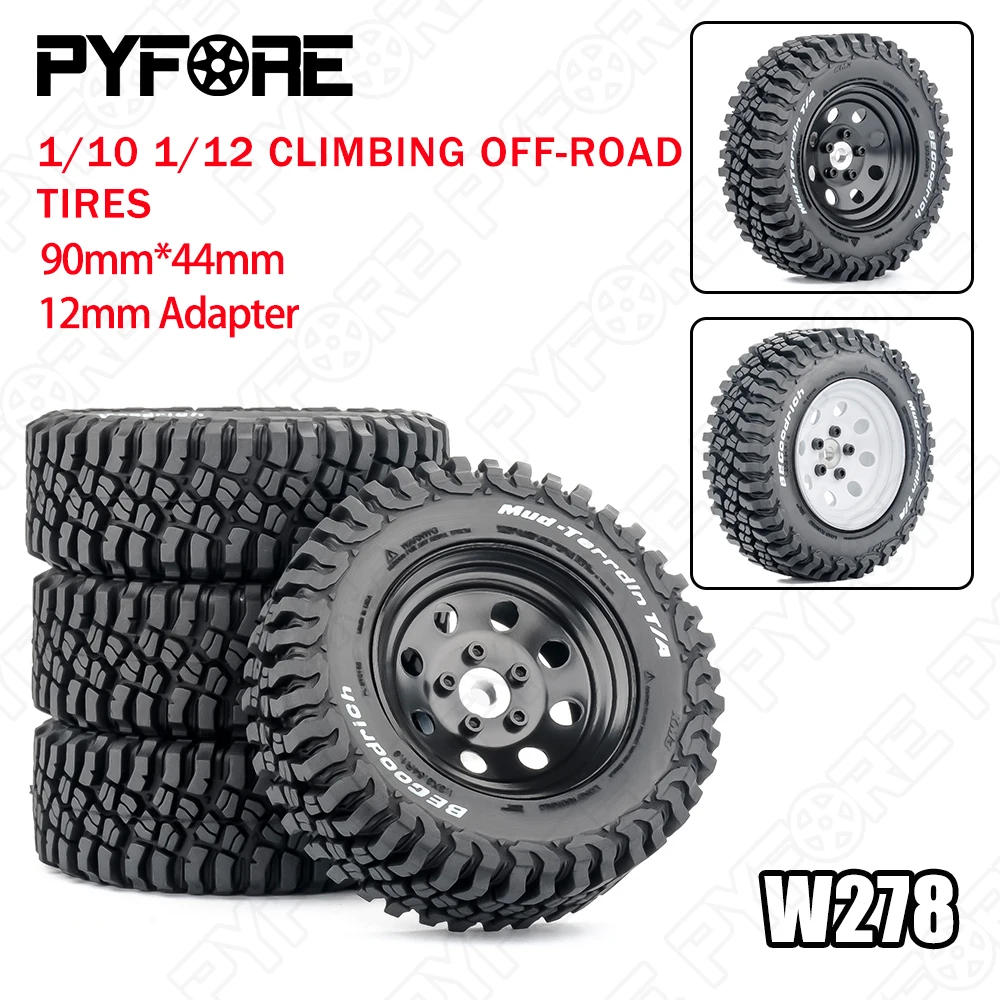 

PYFORE 4Pcs 12mm Adapter 1.9in 90mm * 44mm for 1/10 1/12 Climbing Off-road Tire RC Remote Control Model Car W278