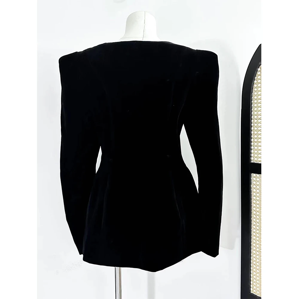 Senior sense of imperial sister style black square collar waist long-sleeved blazer female 2024 autumn new