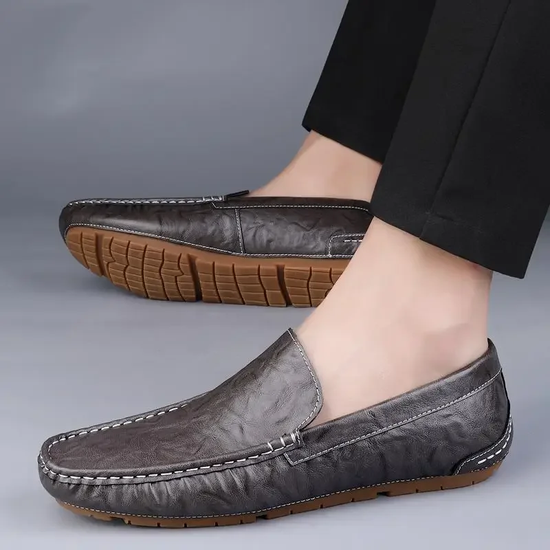 Men's Business Casual Moccasins Summer New Genuine Leather England Style Leather Shoes Men's One Pedal Loafer