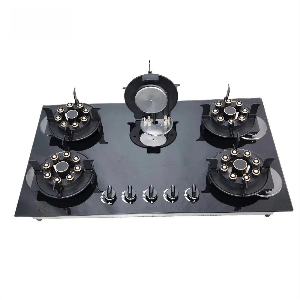 5 burner gas stove with 8mm solid tempered glass kitchen folding design easy to clean built-in installation