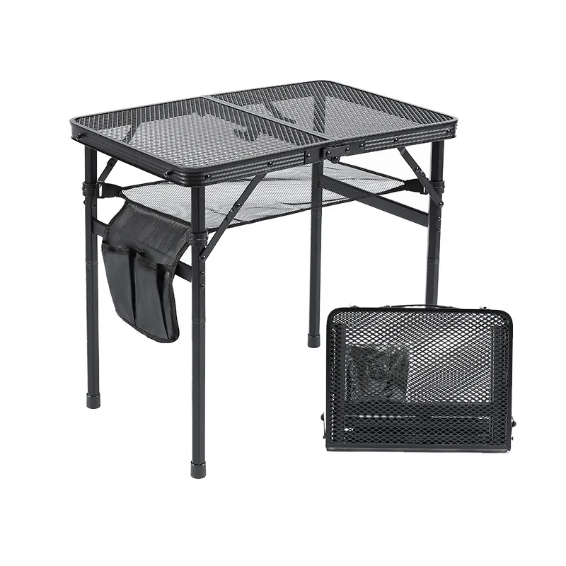 Picnic Table Outdoor Lightweight Aluminum IGT AccessoriesFolding Camping Table Portable Mesh Top Adjustable Height BBQ Market