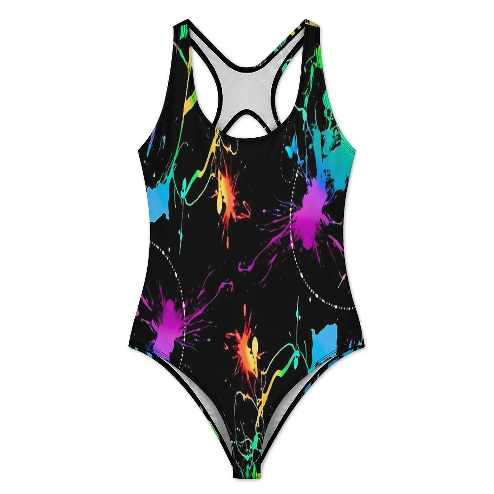 Neon Pain Print Swimsuit Colorful Splatter One Piece Swimwear Push Up Elegant Bathing Suits Sexy Vacation Bath Design Swimsuits