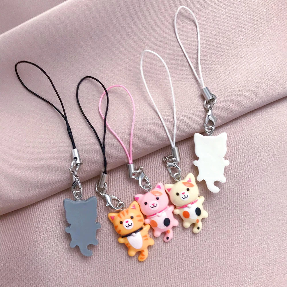 Mini Cute Calico Resin Cat Keychain For Women Lovely Charm Rope Chain Handmade Young Girls Jewelry Car Phone Bag Keyrings N817