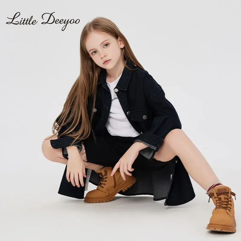 

Girl Top 2023 New Spring Autumn Korean Fashion Style Denim Jacket Baby Girl Solid Loose Mid Length Long Sleeve Shirt Kid Clothes