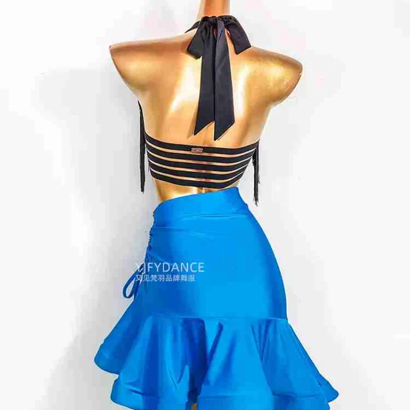 See Fanyu Latin Dance Clothes Color Fishbone Skirt Latin Exercise Clothing Tassel Top Team Business Attire