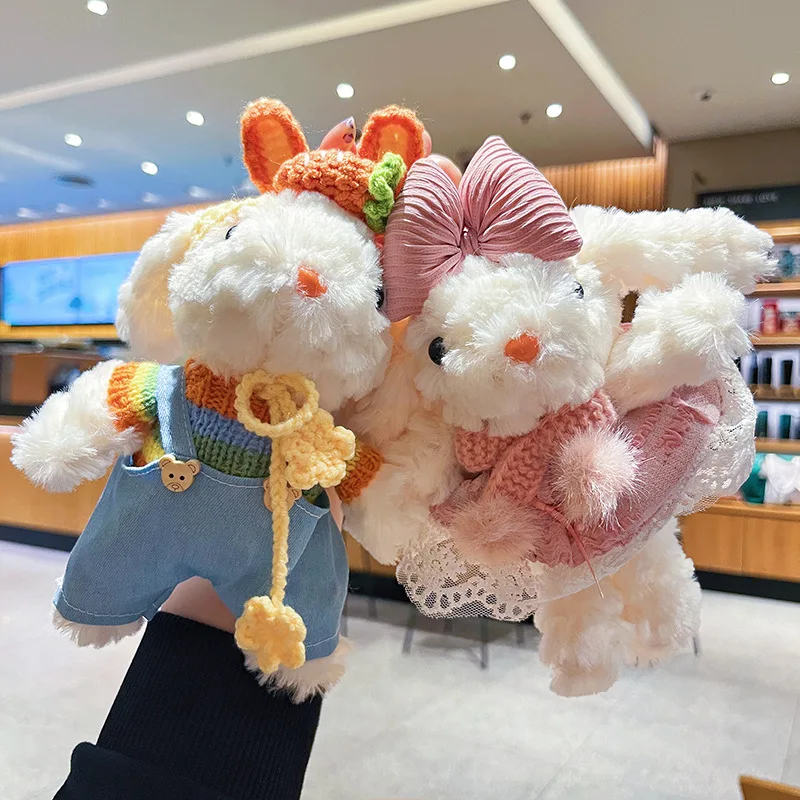 LLavero de conejito de orejas largas de dibujos animados creativo, juguete de peluche, falda de princesa, disfraz, bolso de conejo cambiable, regalo bonito para estudiantes y niños