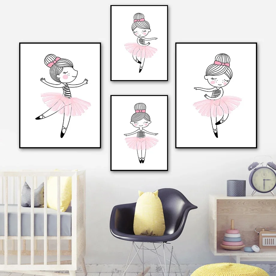 

Cute Girl Ballet Dance Skirt Swan Crown Cartoon Wall Art Canvas Painting Nordic Posters And Prints Wall Pictures Kids Room Decor