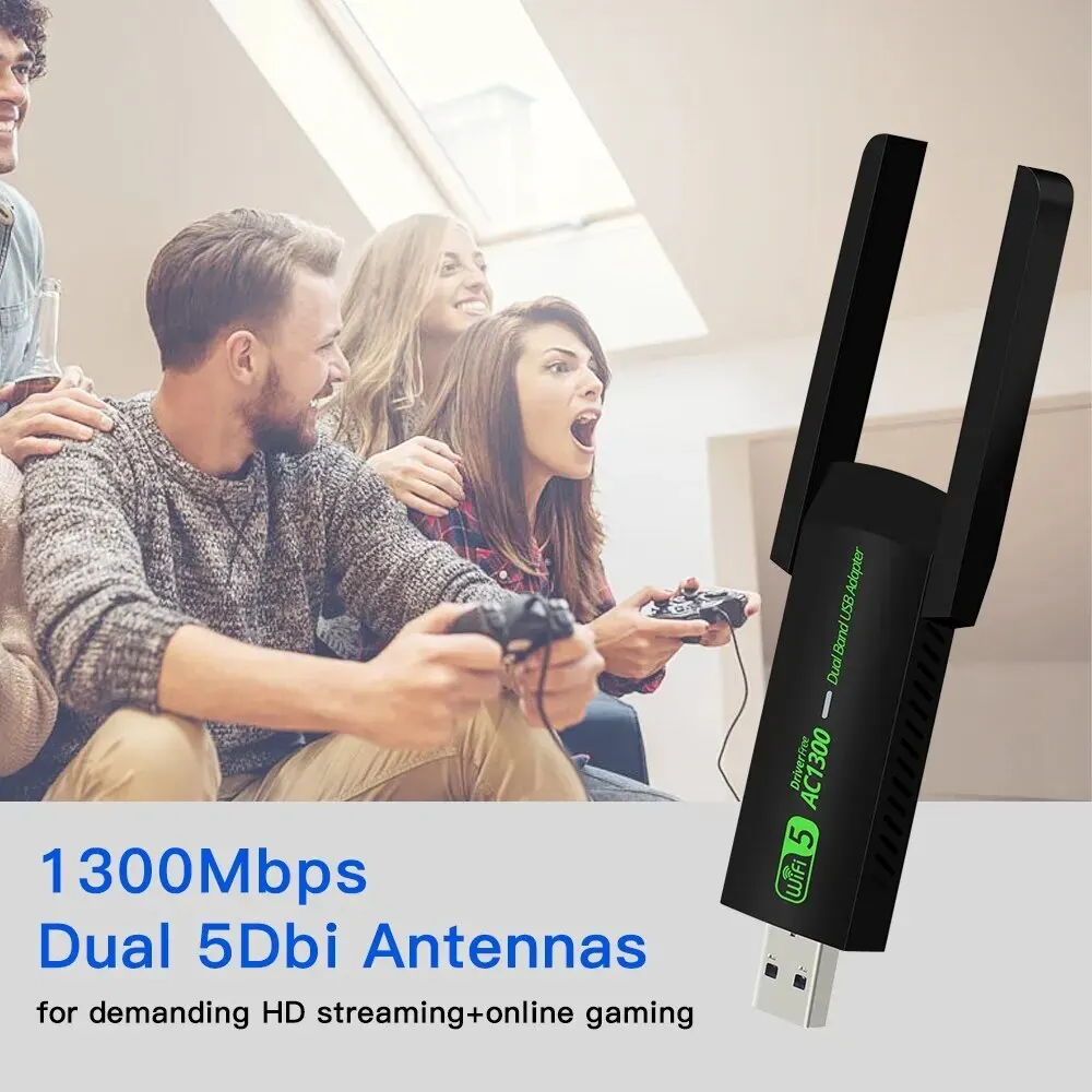 1300Mbps WiFi USB Adapter Dual Band 2.4G/5Ghz Wi-Fi Dongle 802.11AC Powerful Antenna Wireless Receiver For PC/Laptop Driver Free