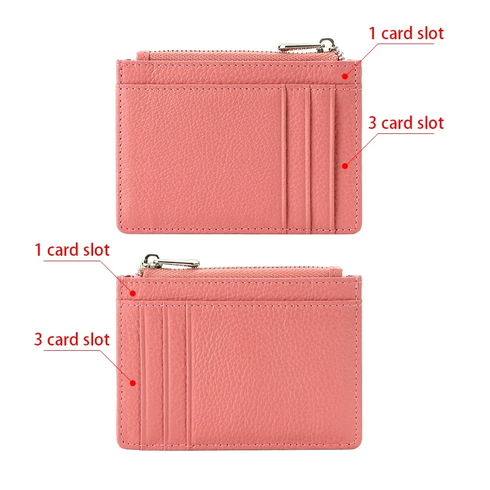 URBAN MASTER Portable Zipper Card Holder, Genuine Leather Solid Color Coin Purse, Perfect Credit Card Case for Daily Use 1661