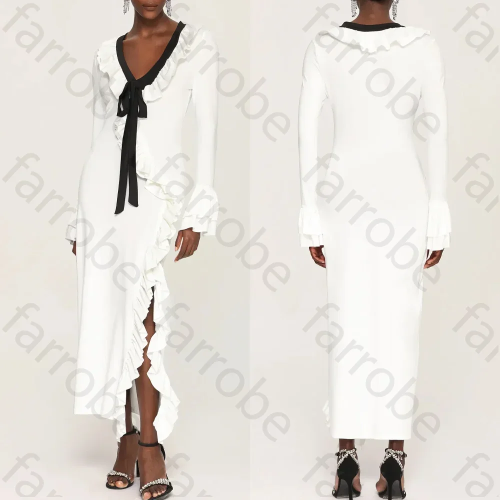 

Customized Long Sleeve Ruffle V-neck Maxi Dress A-Line Evening Dresses Prom Gown Formal Exquisite High Quality Party Gowns Women
