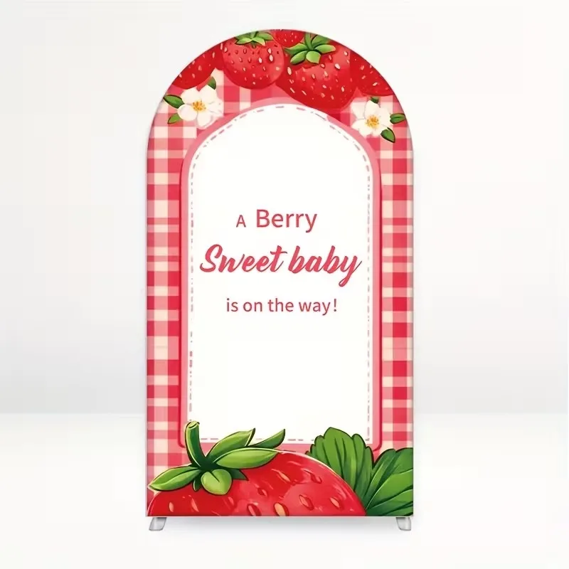 

Mehofond Custom 2-Sided Sweet Strawberry Girl Berry First Birthday Party Baby Shower Cover Arch Background Decor Backdrop
