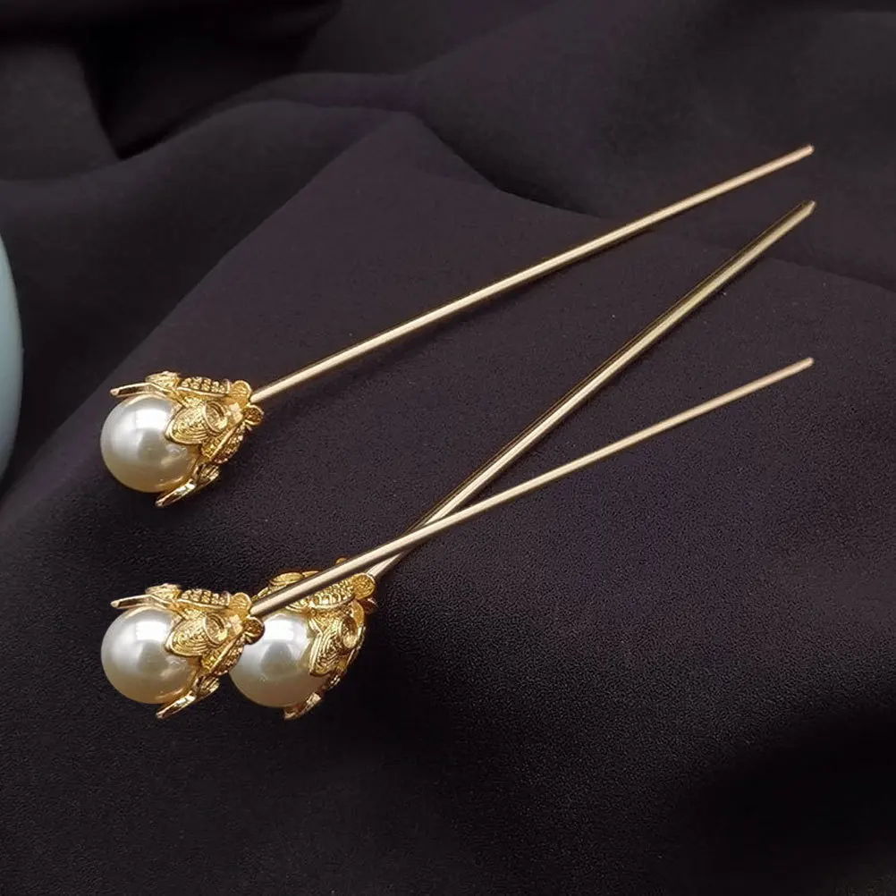 

2pcs Pearl Stick Chinese Retro Hairpin For Women Hair Bun Holder Chopstick Elegant Vintage Hair Styling Tool