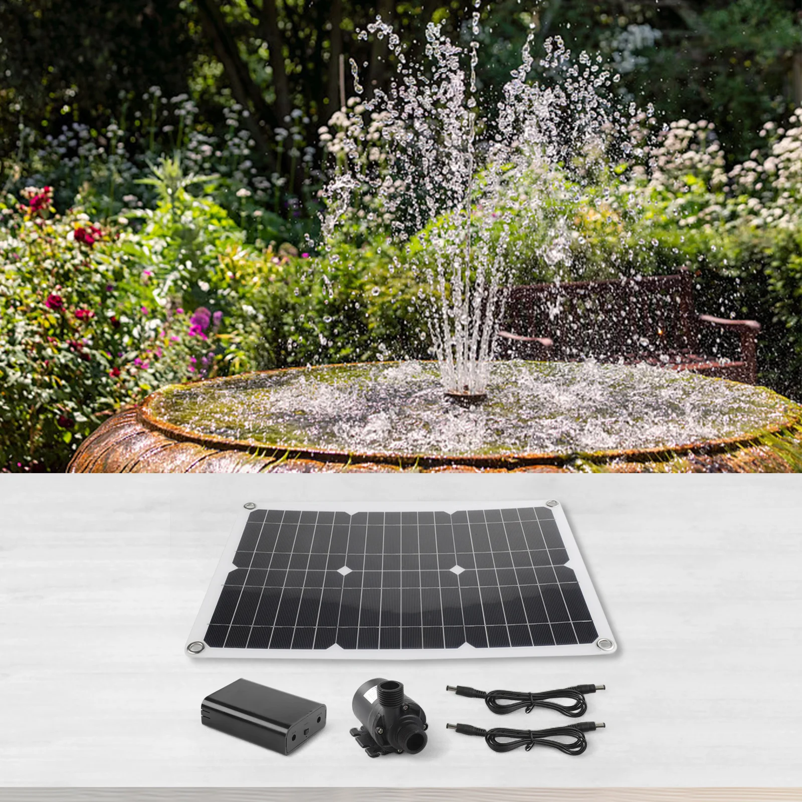 

For Fish Tank Garden Water Pump DC12V Pump Solar Powered Solutions 7.7*4.2*6.5cm 800L H Flow Rate 20W Solar Panel