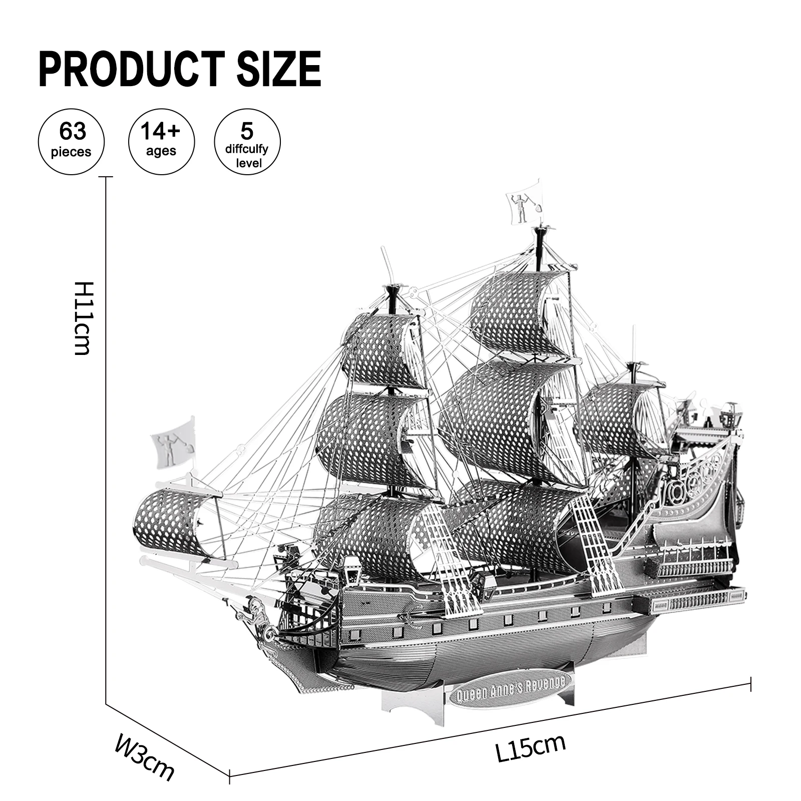 Piececool Model Building Kits The Queen Anne\'s Revenge 3D Metal Puzzle DIY Toys Jigsaw Home Decoration Gifts for Teens