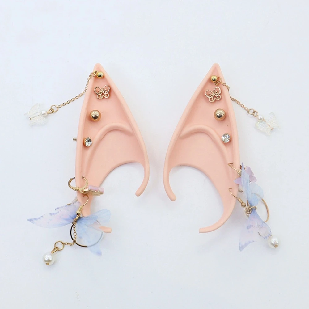 Cosplay Halloween Elf Ears Forest Butterfly with Earring Dangle Halloween False Ears Pearl Alloy Cosplay Costume
