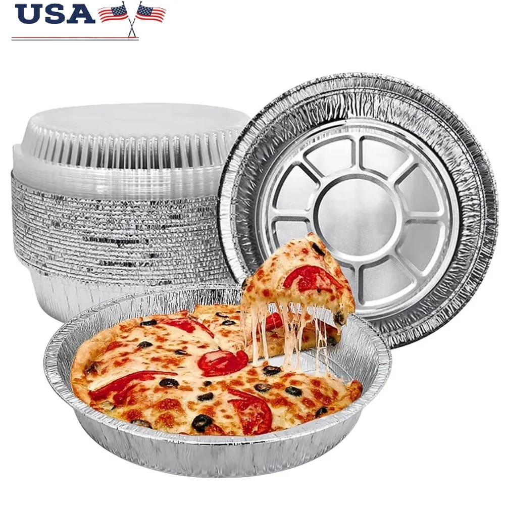 

9 Inch Round Aluminum Foil Pans with Lids 50 Pack Heavy Duty Disposable Food Containers Baking Meal Prep Reheating