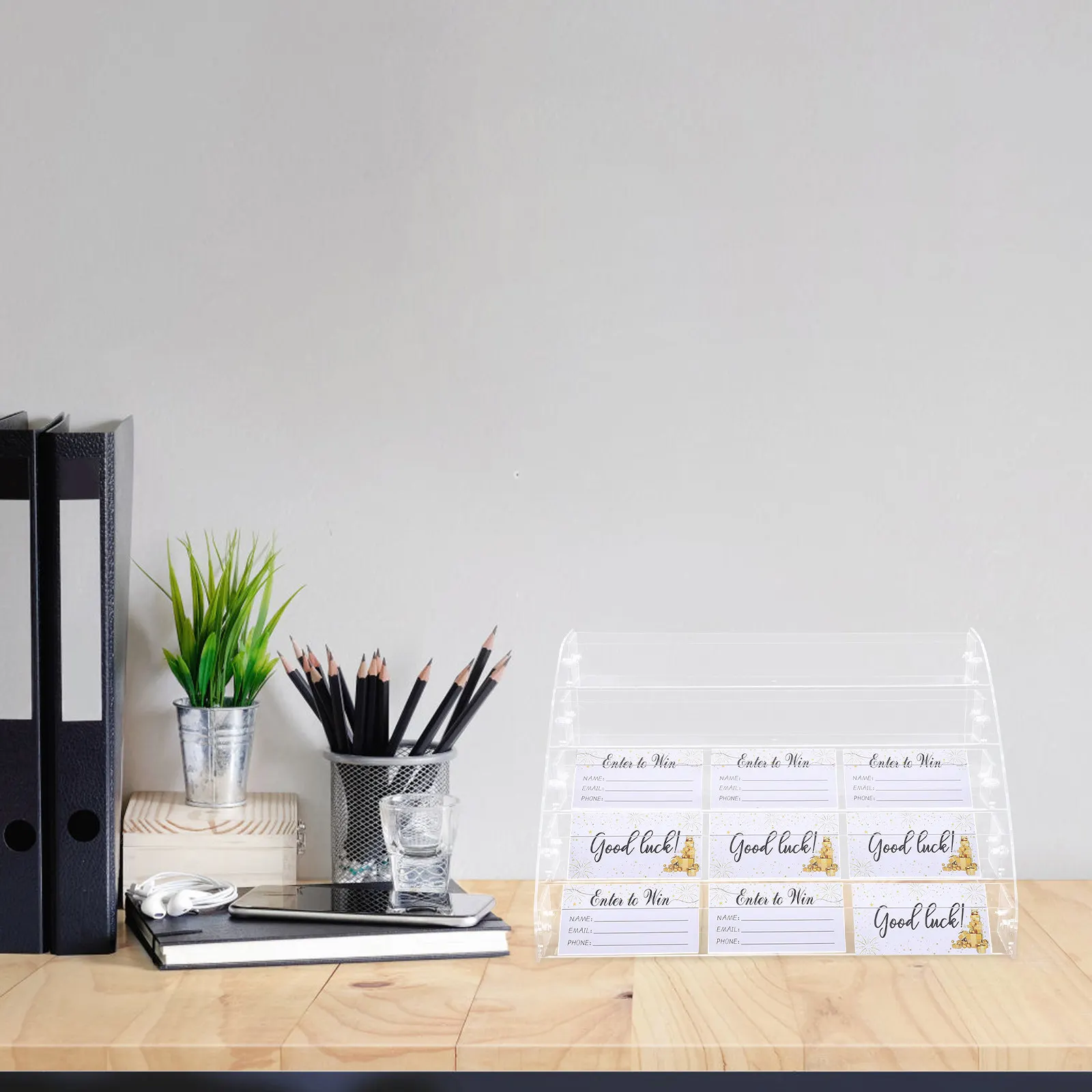 Five-Layer Clear Acrylic Desktop Rack Card Holder Multipurpose Office File Organizer Brochures Raffle Greeting Card Display