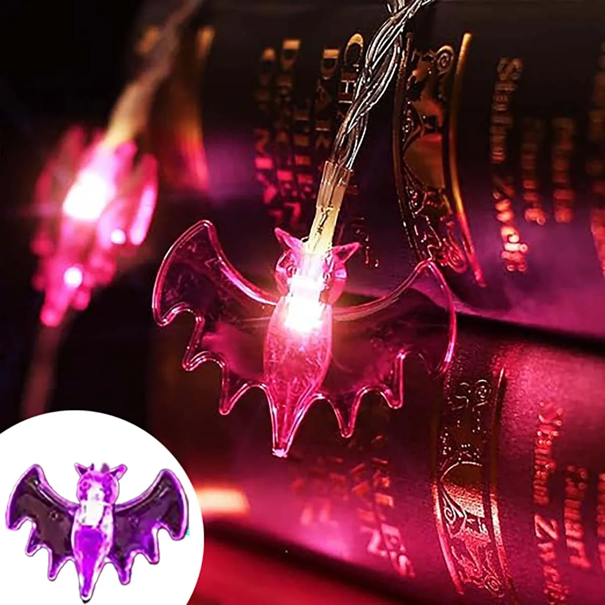 1pc Halloween Bat String Lights，Battery Operated Indoor/Outdoor Hanging Decoration for Halloween(Batteries Not Included)