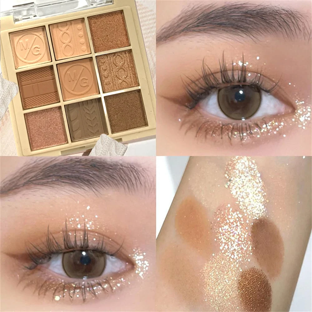 Paleta Cieni do Powiek 9 Kolorów Nude Brokat Perłowy Długotrwały Koreański Styl Uroczy Makijaż Oczu Kosmetyki Perłowe Brokatowe Odcienie