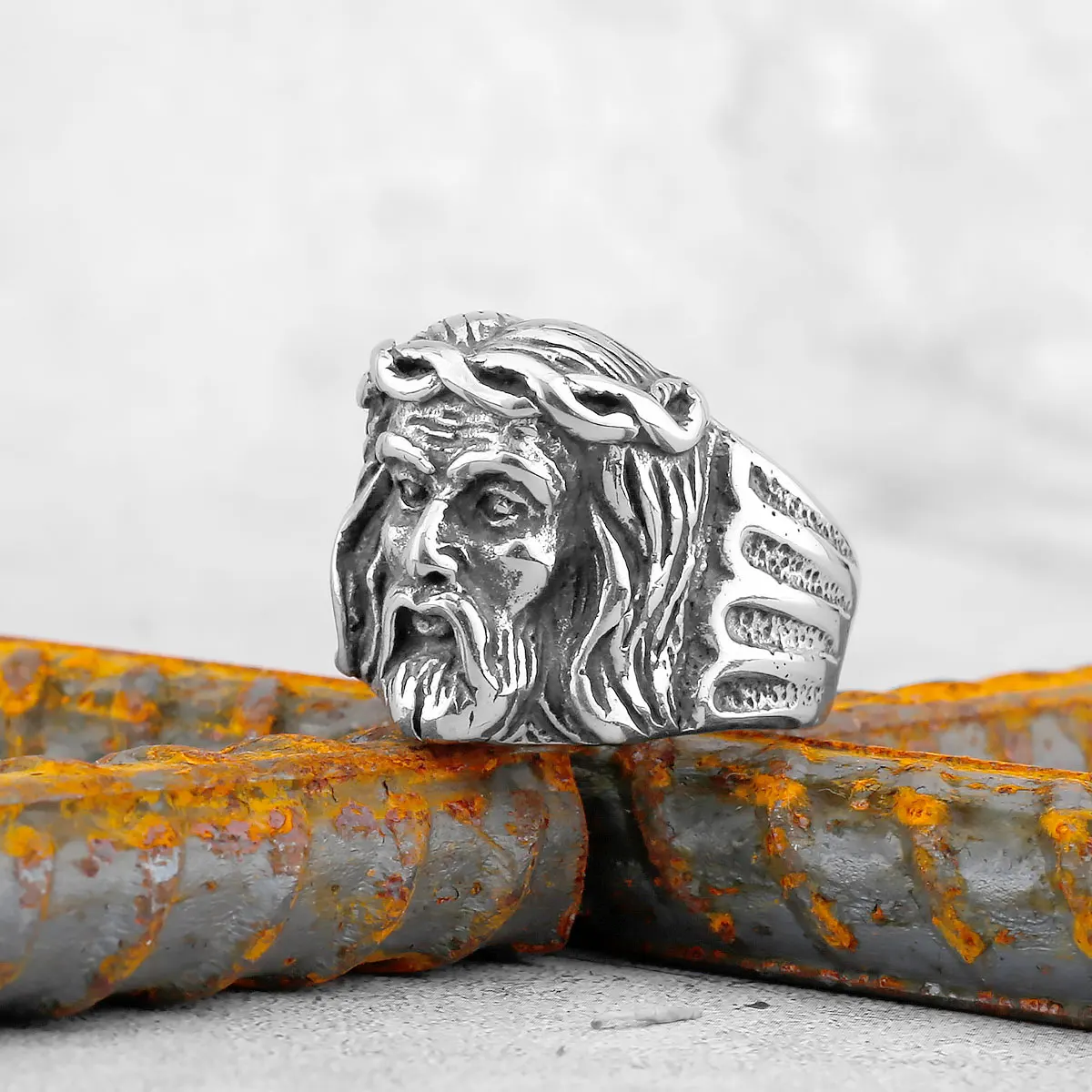 Anillo de religión Retro Vintage de Jesús, pedido de exorcismo cruzado, acero inoxidable, joyería de moda para hombres de alta calidad, regalos al por mayor
