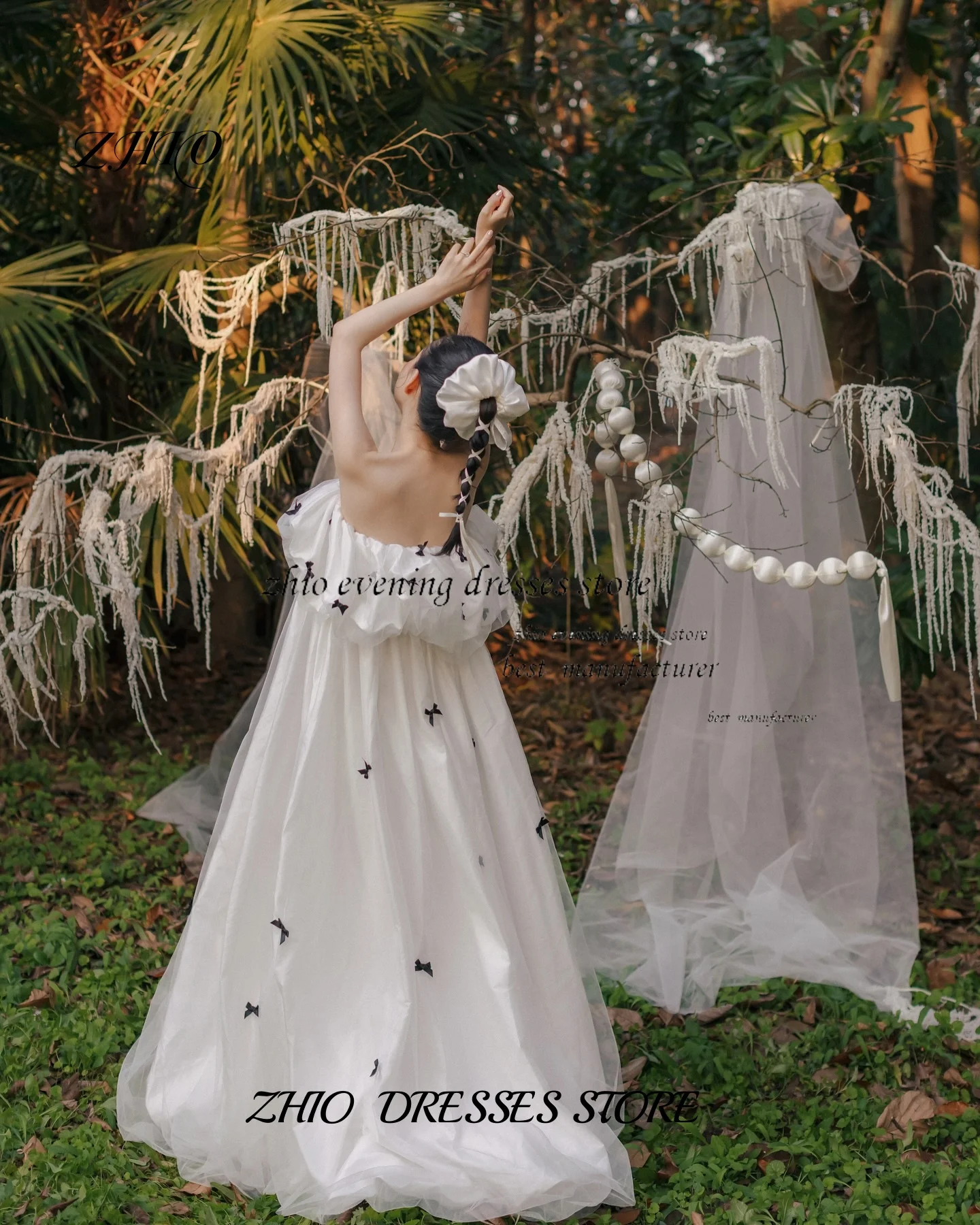 ZHIO Prosta Koralikowa Koreańska Czapka z Daszkiem Ślubna Bez Ramiączek Satynowa Suknia Ślubna 3D na Zamówienie Linia A Długość Do Podłogi 웨딩드레스