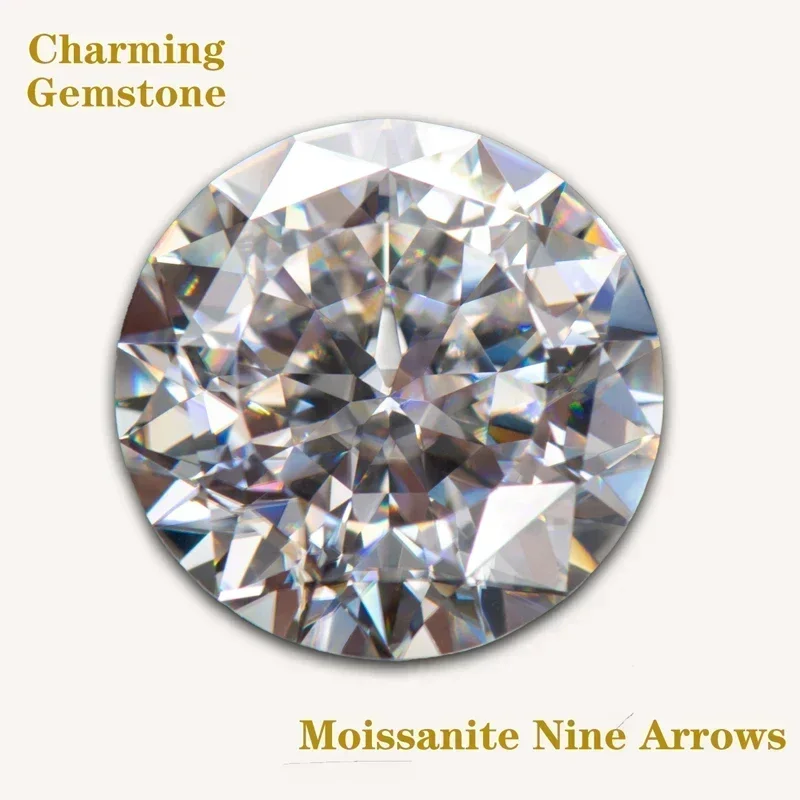

Moissanite Gemstones Special Cutting 100 Faceted Nine Arrows Round Shape VVS1 D Color Jewelry Materials with Certificate