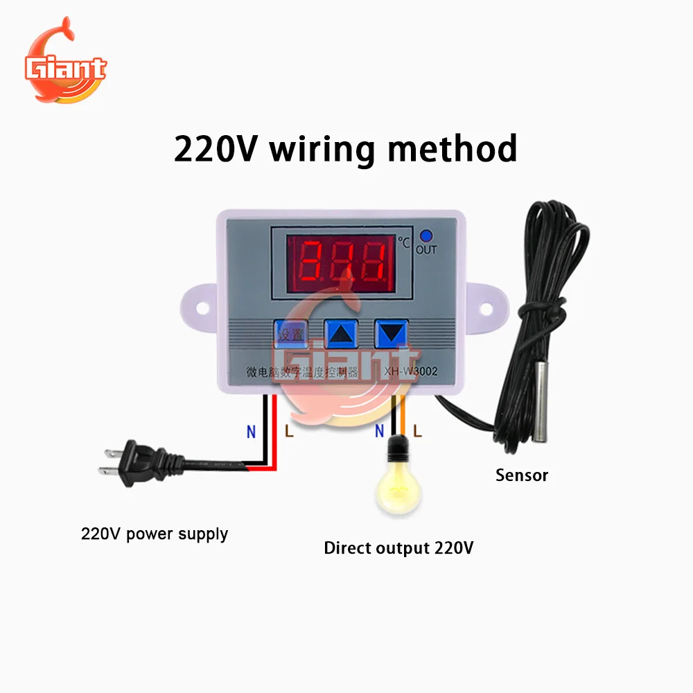 XH-W3002ดิจิตอลอุณหภูมิเทอร์โมสวิทช์ควบคุมอุณหภูมิ Controller จอแสดงผล DC12V 24V AC110V220V เอาต์พุตโดยตรง