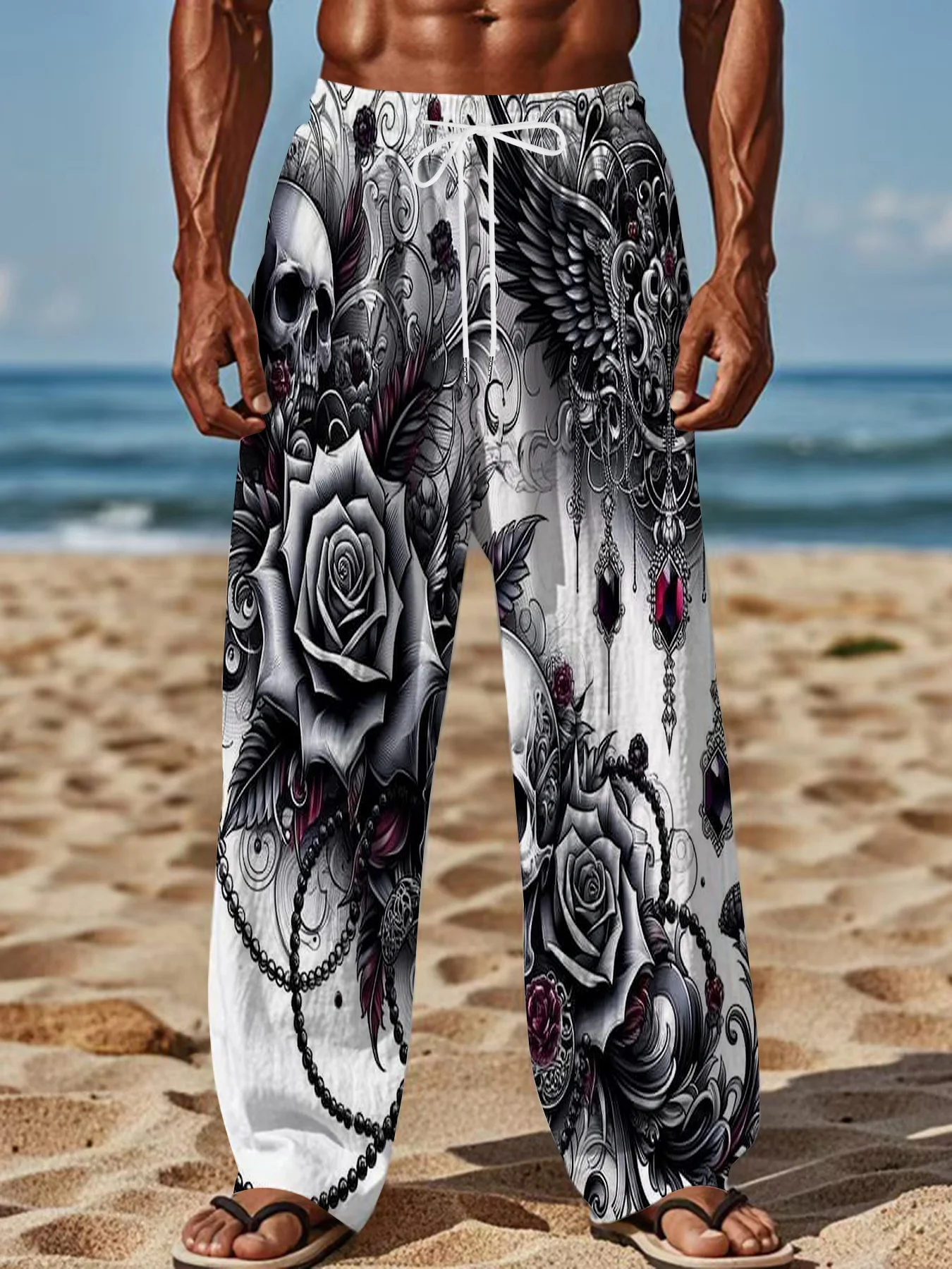 Unisex Straight-Leg Jogginghose mit Gothic-Kreuz-Tribal-Print, Y2K Punk Hip Hop Streetwear, Alltags-Outdoor-Modehose – Detail 11