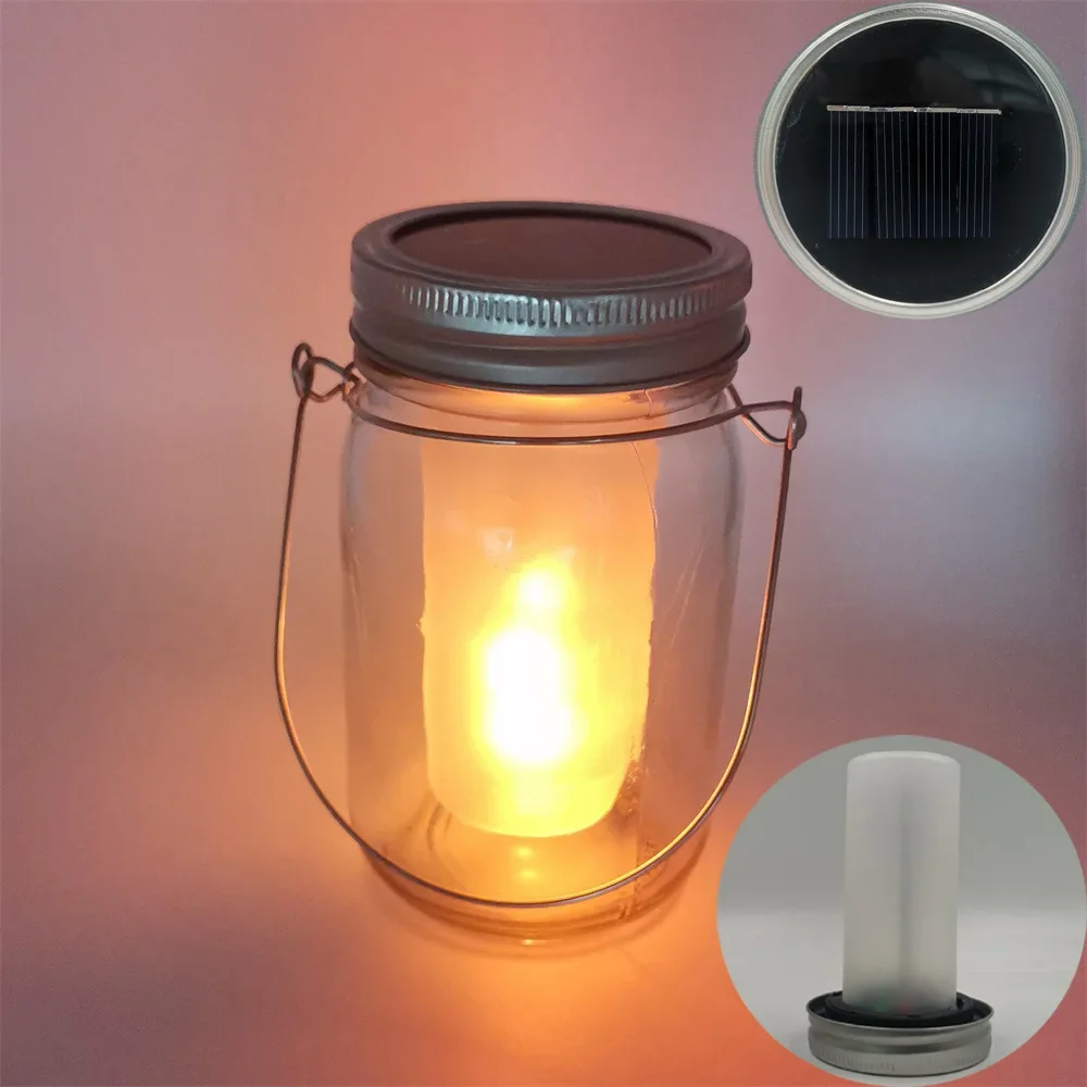 Solar LED Mason Jar Bottle Light Torch Flame Flicker 12LED Outdoor Christmas Tree Lights Garden Candle Lantern Decoration 2022