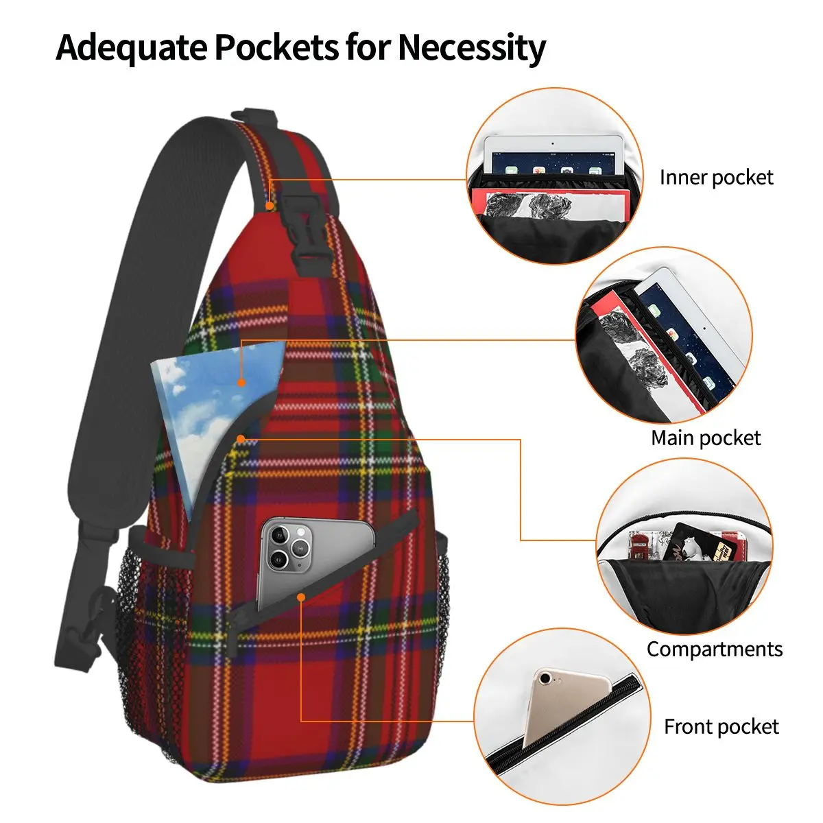 Scottish Stripes Pattern Crossbody Sling Bags Small Chest Bag Shoulder Backpack Daypack for Hiking Outdoor Cycling Bookbag
