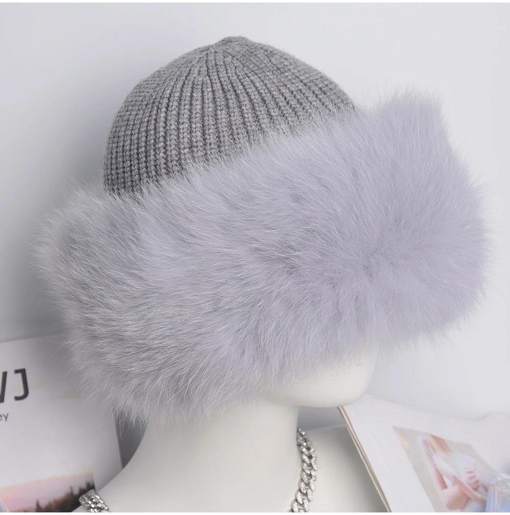 

Winter Hats Women Natural Fox Fur Fluffy Warm Fashion Stylish Fedoras Knitted fur hat Luxury Ladies Winter Warm Beanie Hat