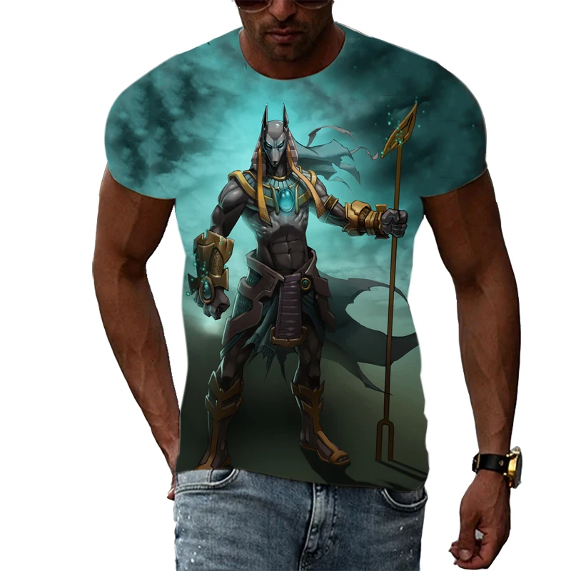 New Anubis Printed T-shirt Men Personality Printed T-shirt Egypt Pharaoh Pattern Men's Fashion Hip Hop Clothing Short Sleeve Top