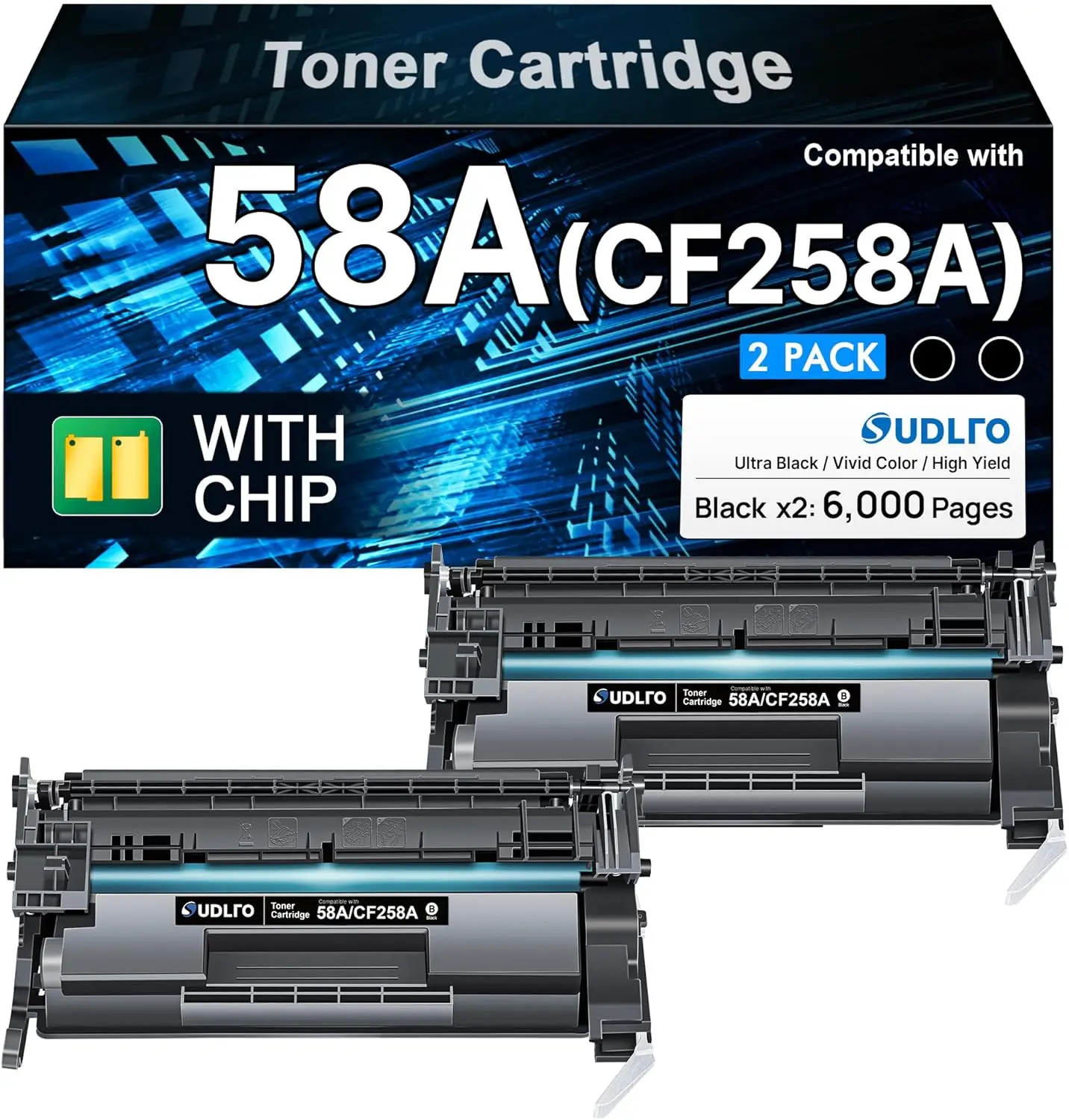 

Black Compatible Toner Cartridge with Chip, Replacement for 58A CF258A 58X CF258X Series, High Yield 2-Pack for M406dn M428fdw M428fdn M428dw M404 M428 M404n M404dn M404dw Printers