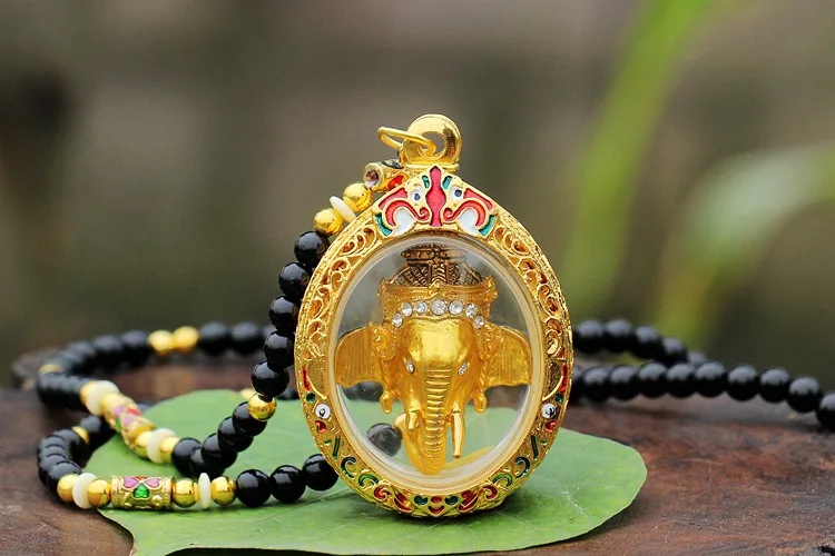 Asia Thailand Temple master Ganesh God of wealth Mammon Buddha Pendant bring Good luck Amulet all-powerful safety talisman