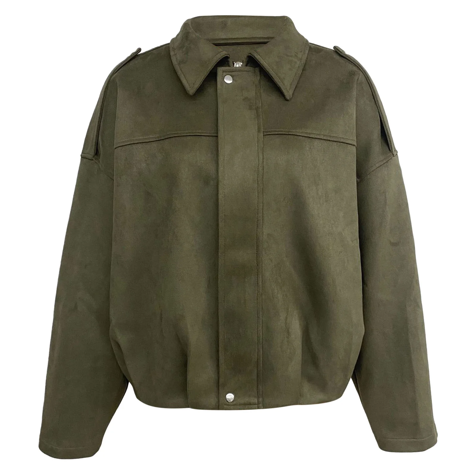 

Women Faux Suede Baseball Jackets Outerwear Coat Stylish Lapel Long Sleeve Zip-up Crop Outerwear for Daily Casual Office Weekend