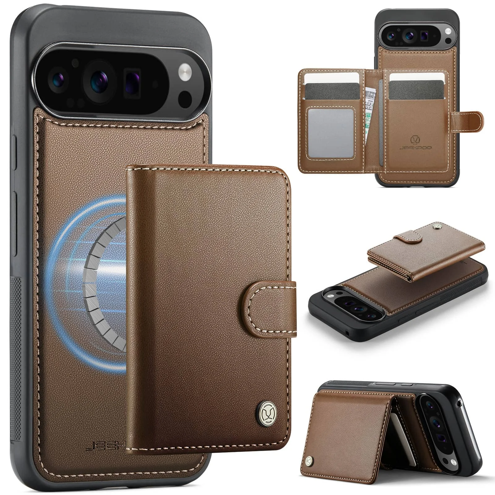 

Чехол-кошелек для Google Pixel 10 9 Pro XL 9A, съемный магнитный держатель для карт премиум-класса 2-в-1, противоударная крышка с блокировкой RFID