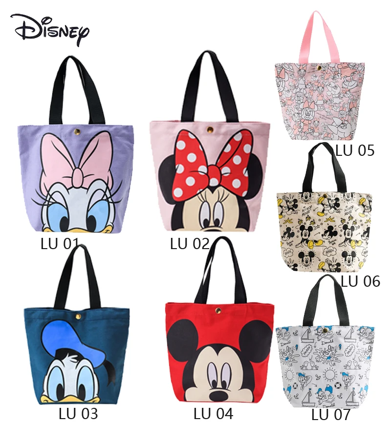 Disney Mickey Mouse Donald Duck Lunch Bag Canvas Shoulder Bag Korean Women Kids Lunchbox Picnic Supplies Insulated Cooler Bags