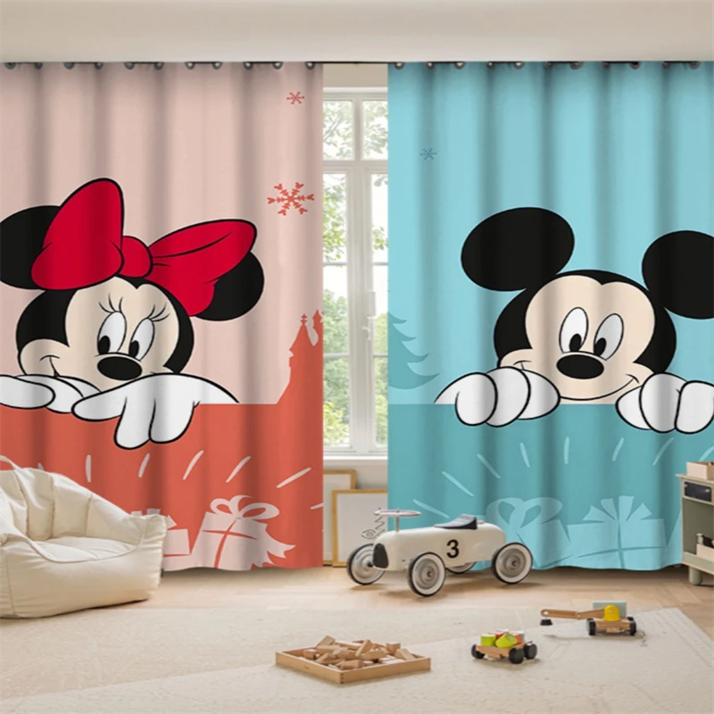 MINISO Cartoon Mickey Mouse Full Blackout Children's Room Curtains Bedroom Soundproof Sunshade Cute Finished Bay Window Curtain