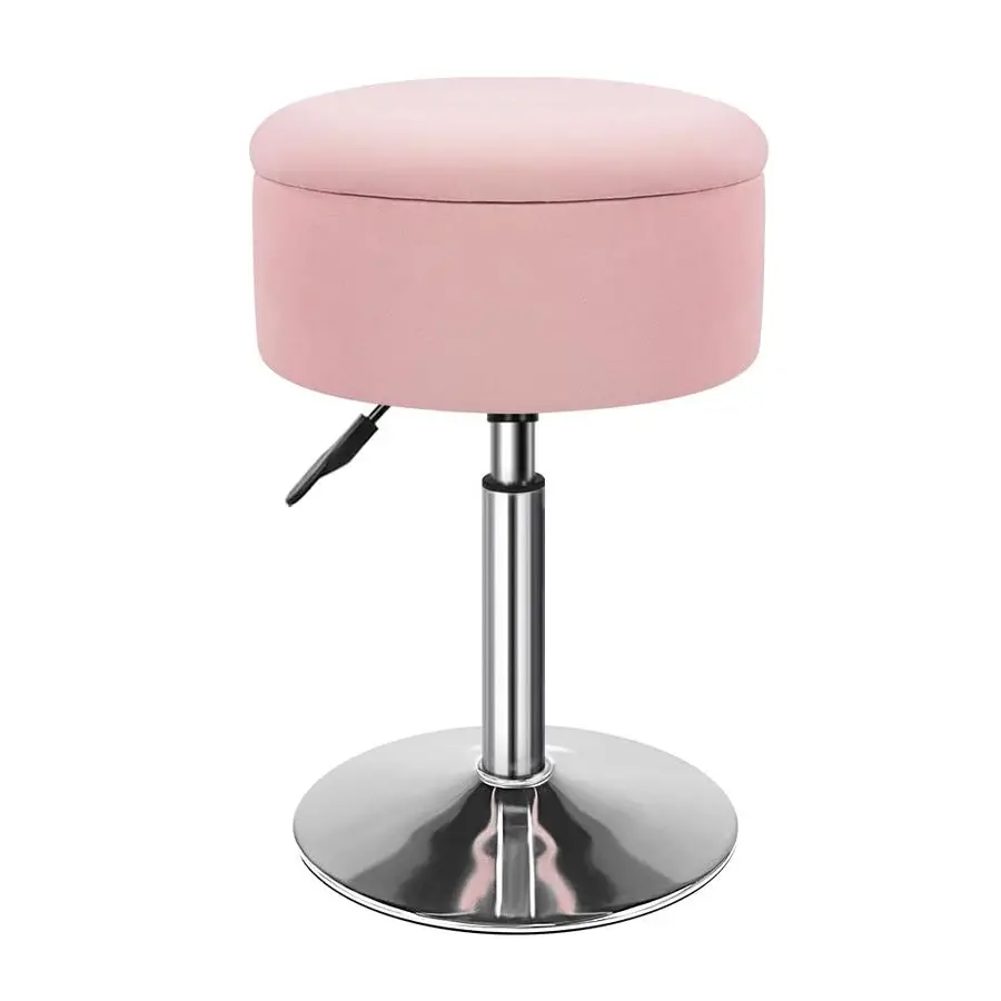 Velvet Round Vanity Stool with Storage Height Adjustable Makeup Chair with Swivel Base NonSlip Small Vanity Stool for Spa Salon