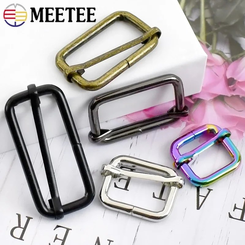 5Pcs Meetee 13-50mm Metal Tri-Glide Slider Roller Pin Buckle Handbag Strap Adjuster Clasp Webbing Leather DIY Crafts Accessories