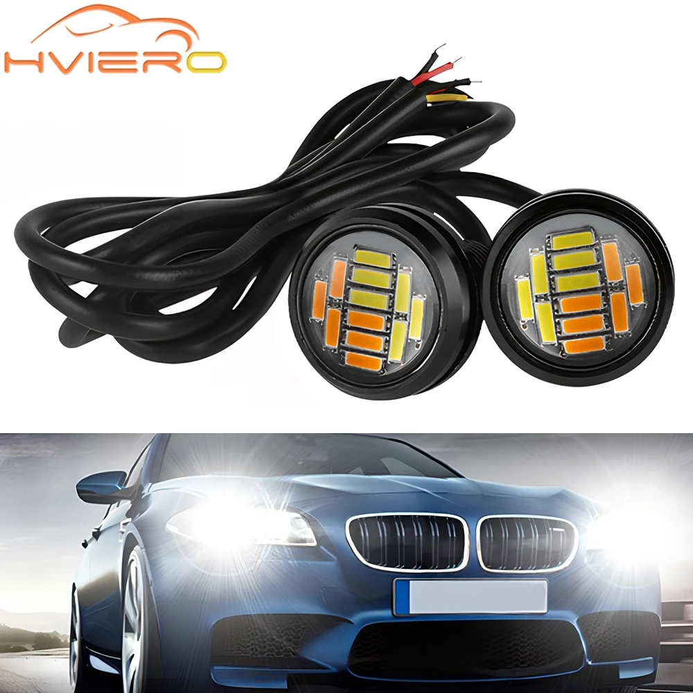 

2 шт. 23 мм 12Smd Eagle Eye указатель поворота белый желтый дневной фонарь водостойкий Drl противотуманные дневные ходовые огни точечный резервный автомобильный двигатель светодиодный