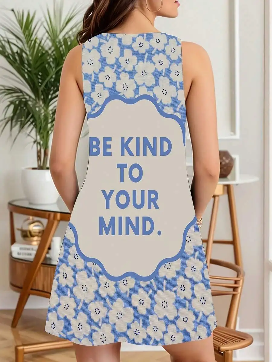 

Women Sleeveless Floral Print Dress Be Kind To Your Mind Summer Casual