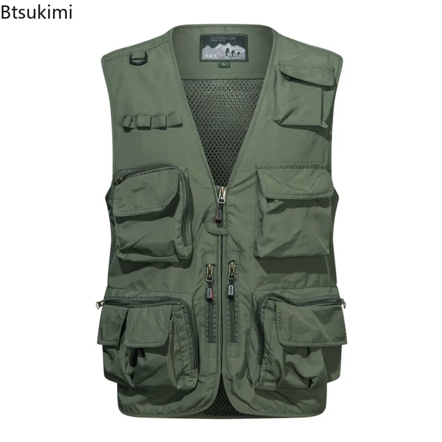 2025 Spring Summer Versatile Vest Jacket Men's Outdoor Multi-pocket Breathable Casual Waistcoat Thin Fishing Vests Work Clothing