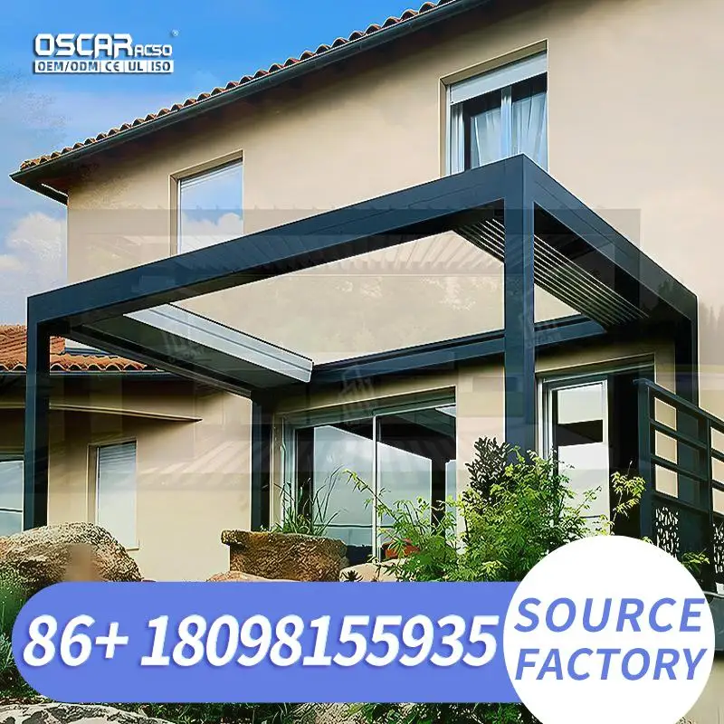 Louvered Aluminum Bioclimatic Motorized Outdoor Retractable Roof Canopy Gazebo UV Protection Waterproof Eco Friendly Smart Adjus