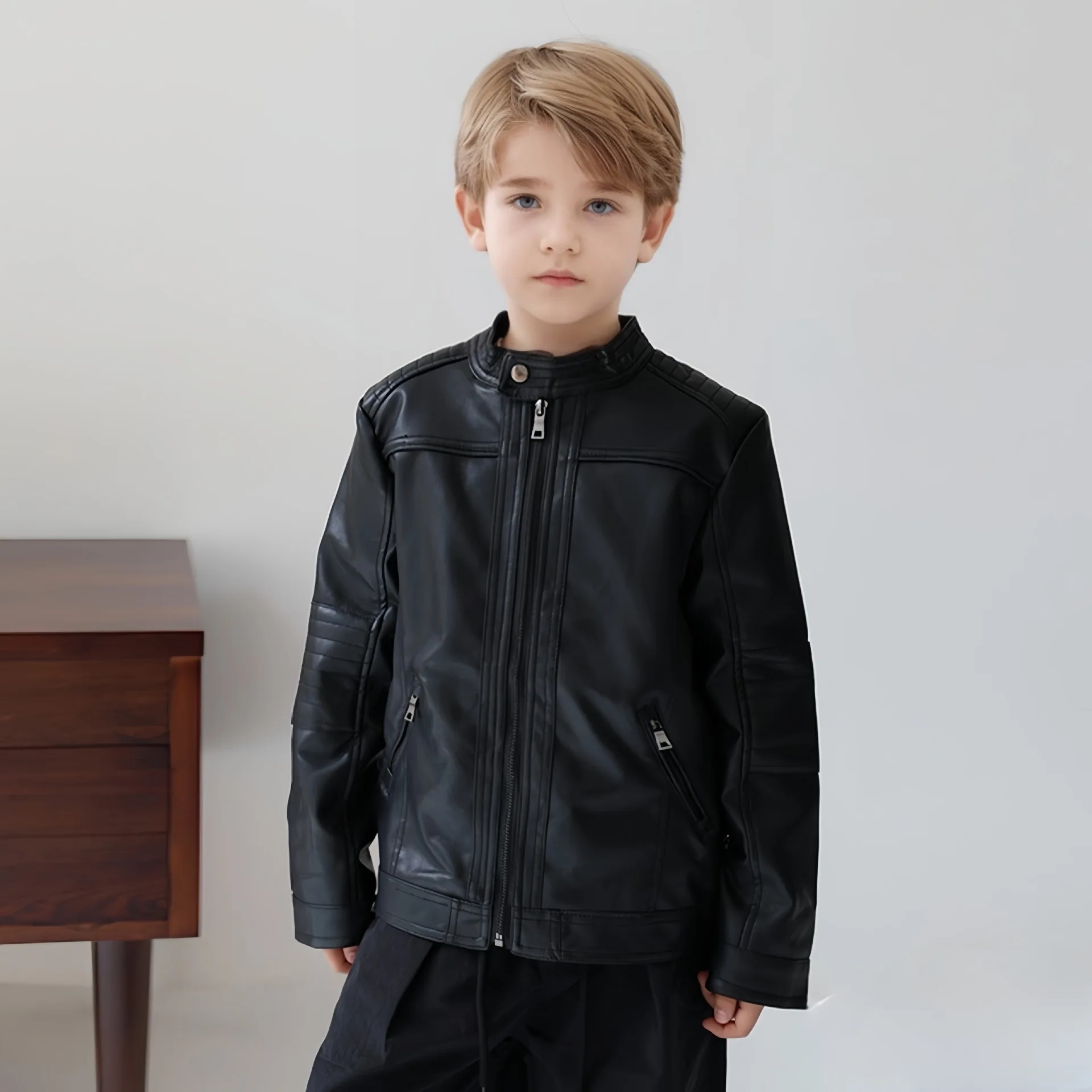 Boys Girls Waterproof Windproof Coat Kids Street Photography Wear Children Christmas NEW Year Motorcycle Pu Leather Jacket
